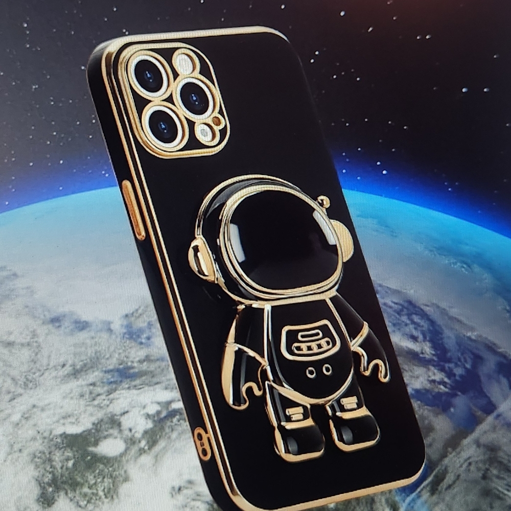 Black and Gold Astronaut iPhone Case with Sleek Design